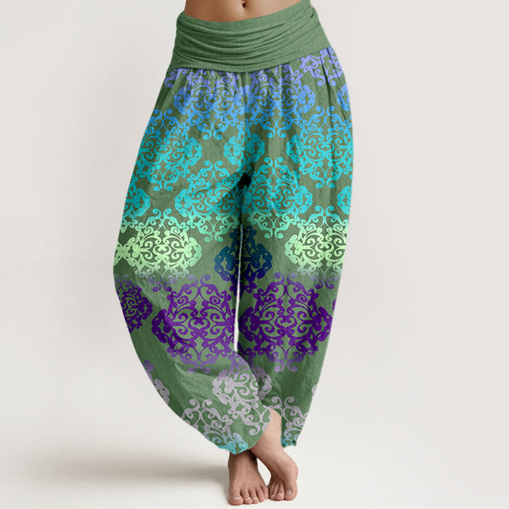 Buddha Stones Pantalon harem femme en pur coton à motif floral baroque dégradé et taille élastique - Vert olive - US16，UK/AU20，EU48 (3XL) - image 8