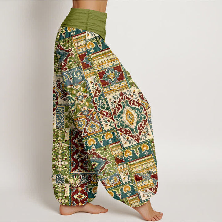 Buddha Stones Pantalon harem à taille élastique pour femme, motif mosaïque olive en coton - image 2