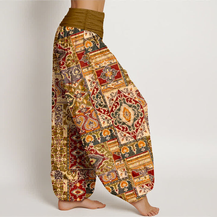 Buddha Stones Pantalon harem à taille élastique pour femme, motif mosaïque olive en coton - image 7