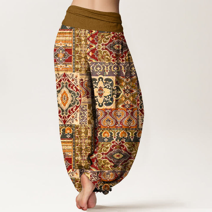 Buddha Stones Pantalon harem à taille élastique pour femme, motif mosaïque olive en coton - image 6