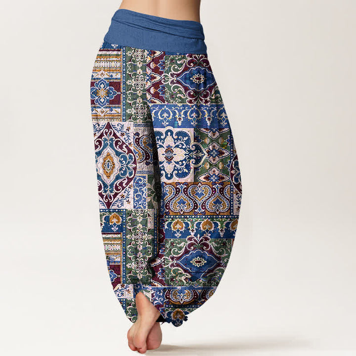 Buddha Stones Pantalon harem à taille élastique pour femme, motif mosaïque olive en coton - image 9