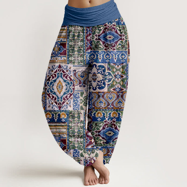 Buddha Stones Pantalon harem à taille élastique pour femme, motif mosaïque olive en coton - Bleu royal - US16，UK/AU20，EU48 (3XL) - image 8