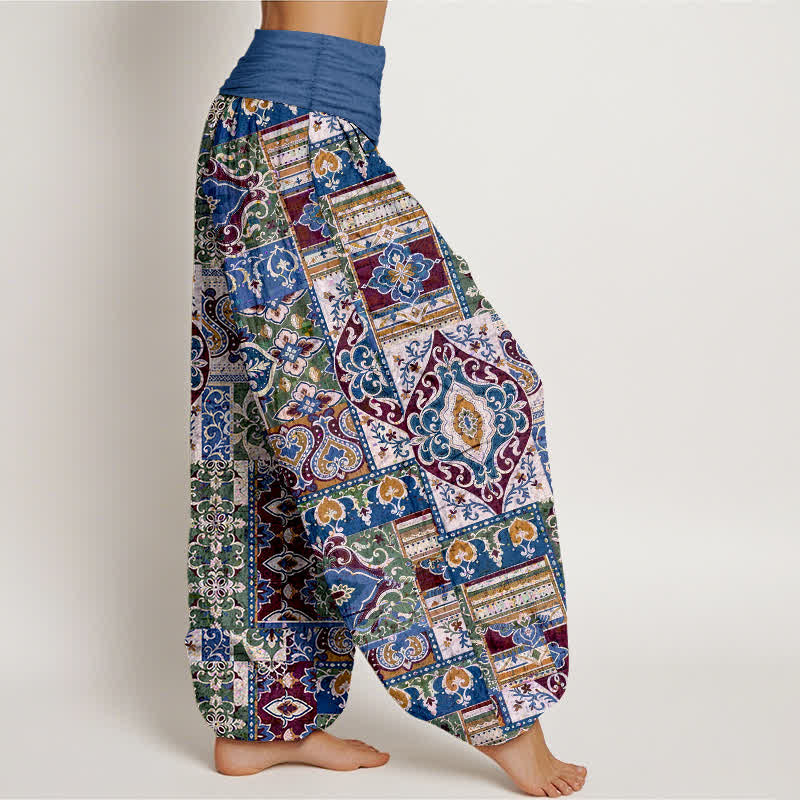 Buddha Stones Pantalon harem à taille élastique pour femme, motif mosaïque olive en coton - image 10