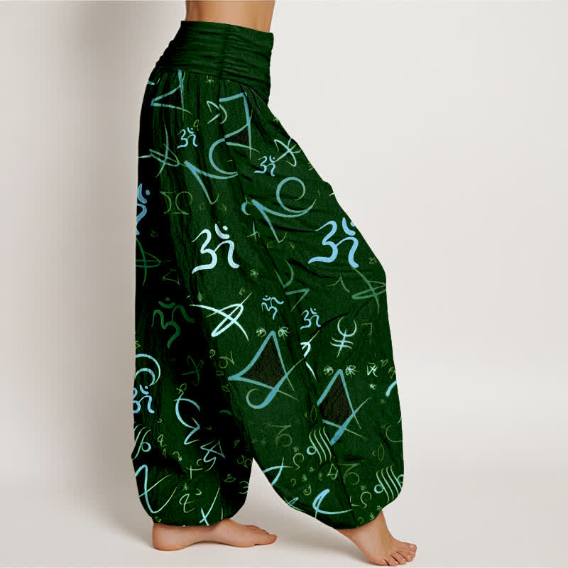 Buddha Stones Pantalon harem pour femme en pur coton bleu à motif OM et taille élastique - image 10