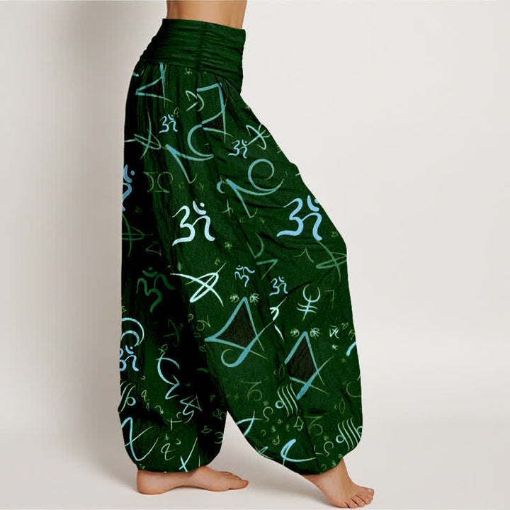 Buddha Stones Pantalon harem pour femme en pur coton bleu à motif OM et taille élastique - image 10