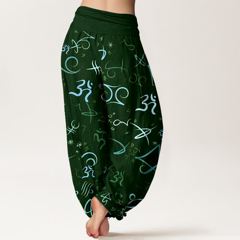 Buddha Stones Pantalon harem pour femme en pur coton bleu à motif OM et taille élastique - image 9