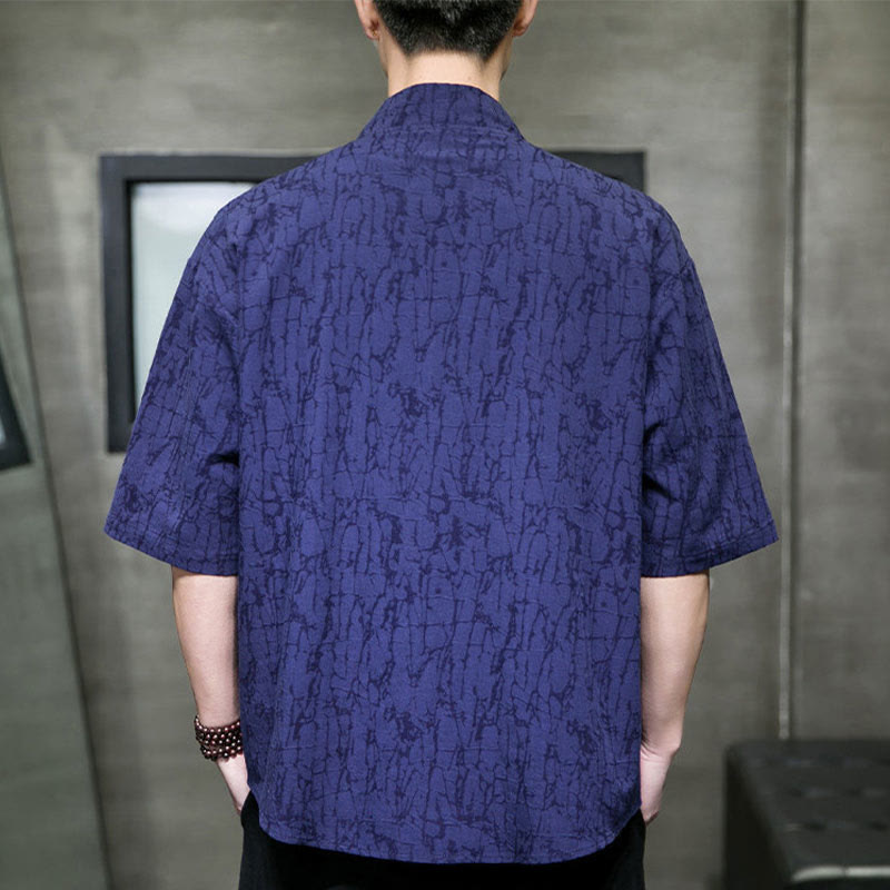 Buddha Stones Chemise d'été à manches courtes pour homme, col en V, boutons, motif déchiré, avec poches - image 16