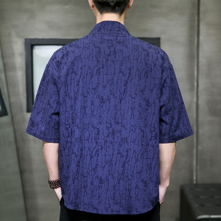 Buddha Stones Chemise d'été à manches courtes pour homme, col en V, boutons, motif déchiré, avec poches - image 16