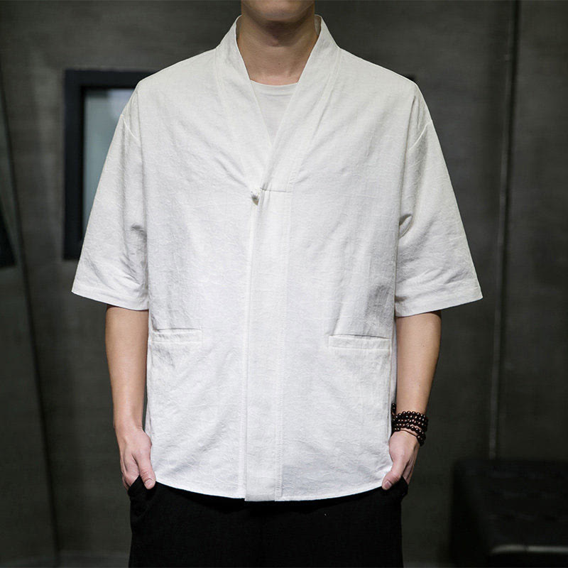 Buddha Stones Chemise d'été à manches courtes pour homme, col en V, boutons, motif déchiré, avec poches - Blanc - US/UK/AU46，EU56 (5XL) - image 24