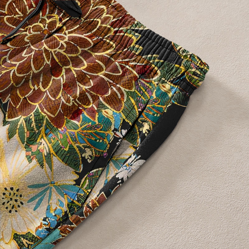 Buddha Stones Pantalon fuselé pour homme avec poches, motif floral turquoise pivoine chrysanthème et turquoise - image 2
