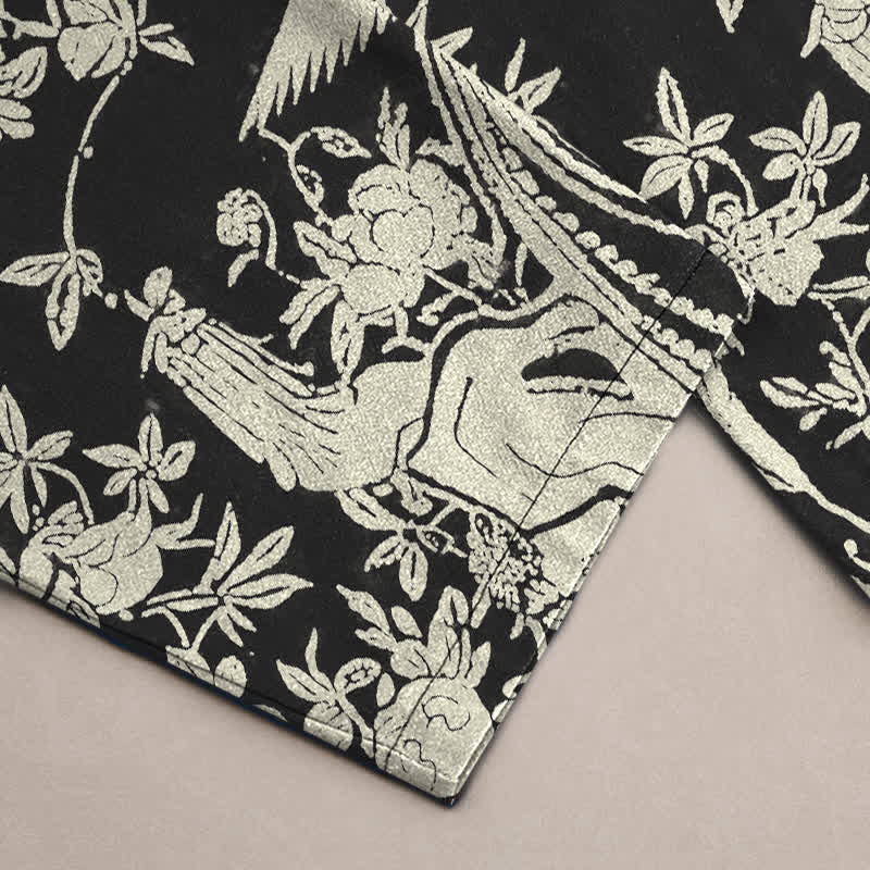 Buddha Stones Pantalon fuselé pour homme en coton ivoire à motif floral et poches - image 3