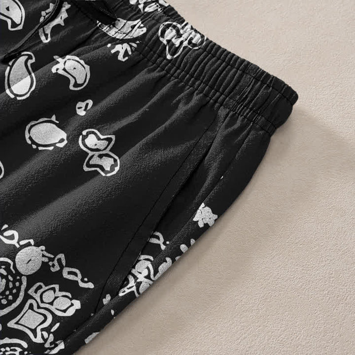 Buddha Stones Pantalon fuselé pour homme en coton à motif patchwork cachemire noir et blanc, avec poches - image 2
