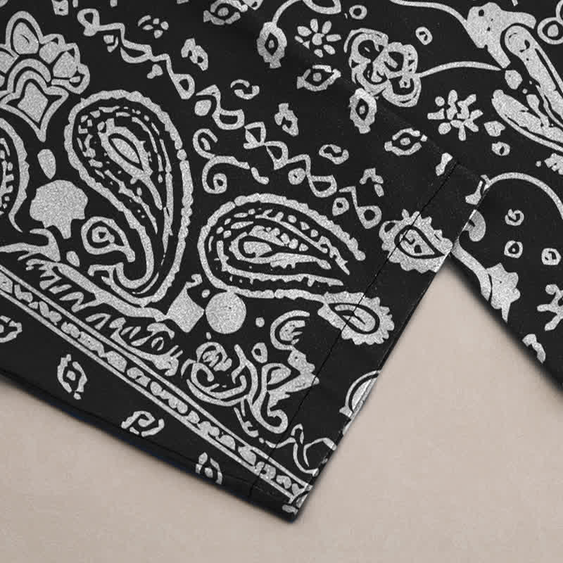 Buddha Stones Pantalon fuselé pour homme en coton à motif patchwork cachemire noir et blanc, avec poches - image 3