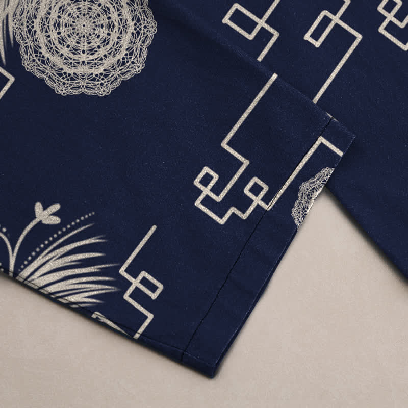 Buddha Stones Pantalon fuselé pour homme en coton à motif géométrique de plumes, avec poches - image 3
