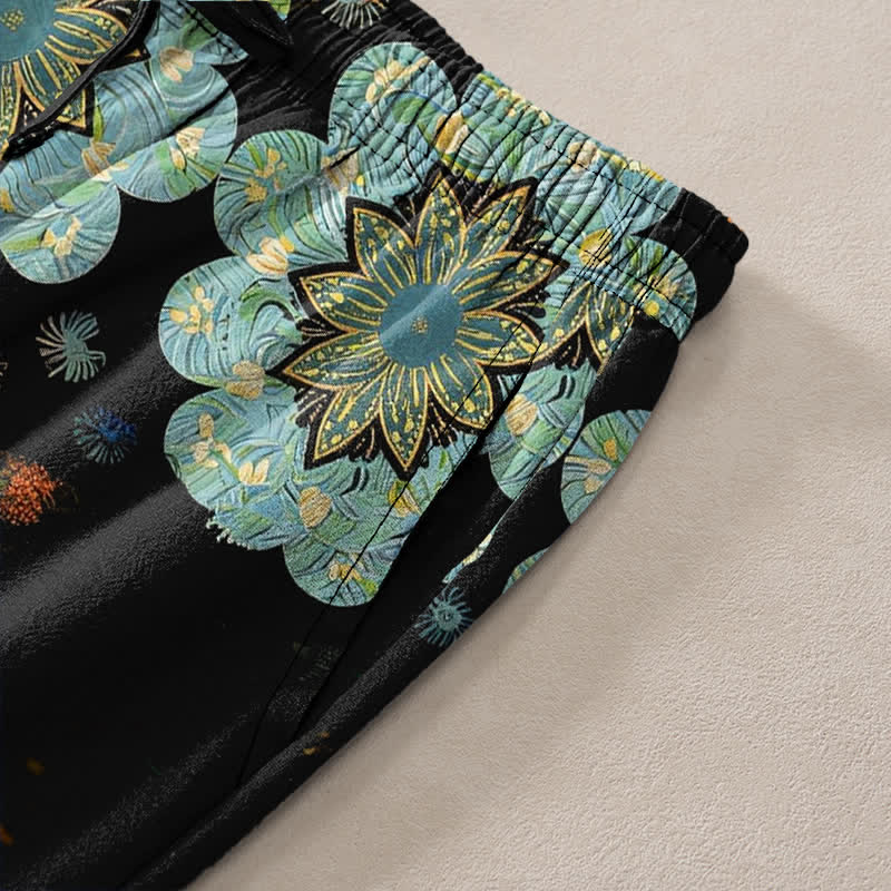 Buddha Stones Pantalon fuselé pour homme en pur coton à motif floral mandala et poches - image 2