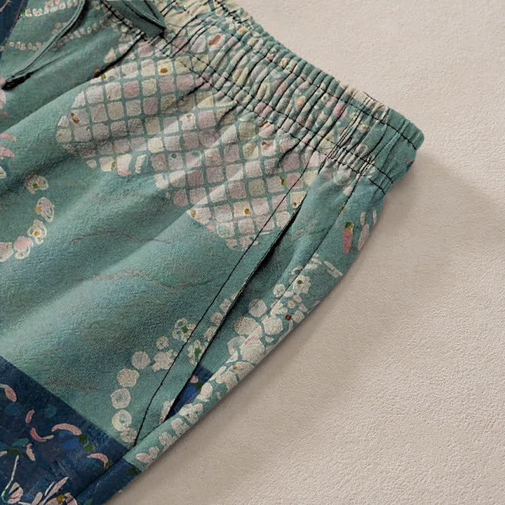 Buddha Stones Pantalon fuselé pour homme en coton patchwork à motif floral bohème avec poches - image 2
