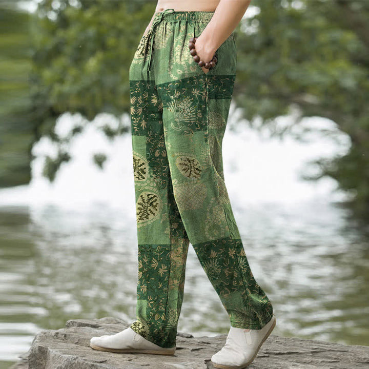 Buddha Stones Pantalon fuselé pour homme en coton patchwork à motif floral bohème avec poches - image 5