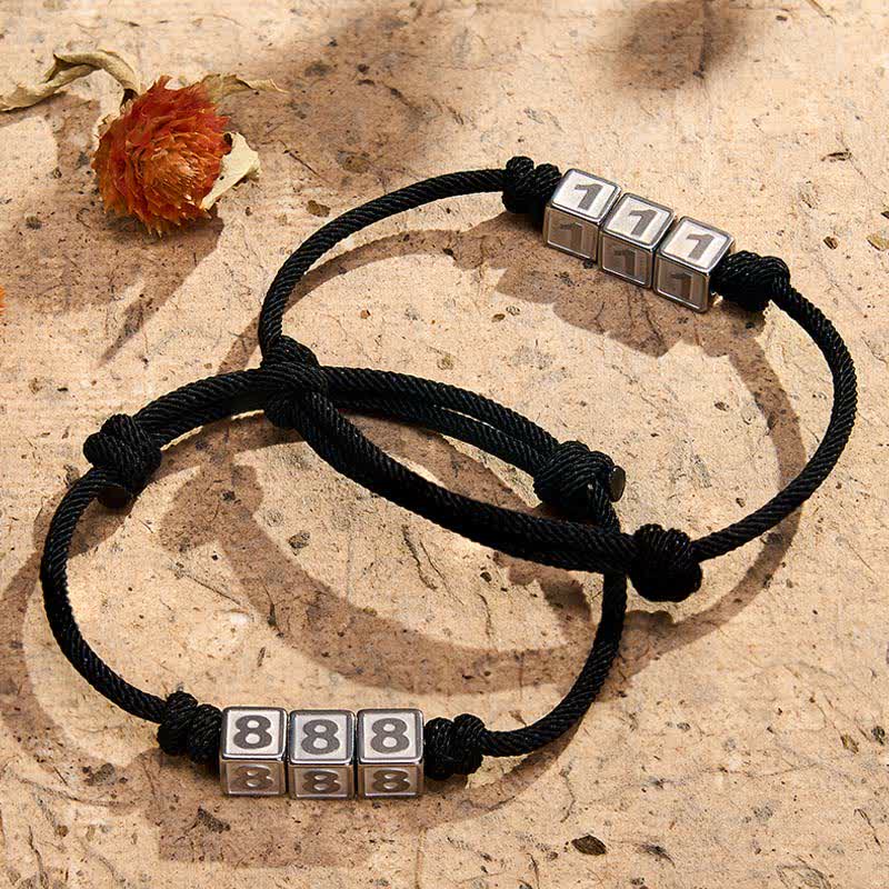 Buddha Stones Bracelet de foi ajustable en acier titane avec chiffres angéliques de 000 à 999, cordon noir. - image 0