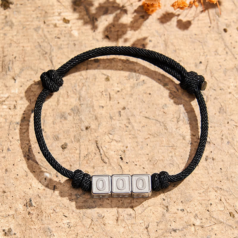Buddha Stones Bracelet de foi ajustable en acier titane avec chiffres angéliques de 000 à 999, cordon noir. - Cordon noir (Tour de poignet : 15-23 cm) - 000 - image 1