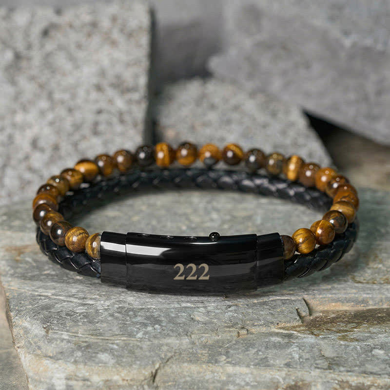 Buddha Stones Bracelet de foi en cuir double tour orné de chiffres angéliques œil de tigre et de motifs d'anges - Œil de tigre (Tour de poignet : 18-19 cm) - 222 - image 11