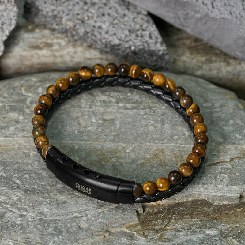 Buddha Stones Bracelet de foi en cuir double tour orné de chiffres angéliques œil de tigre et de motifs d'anges - image 1