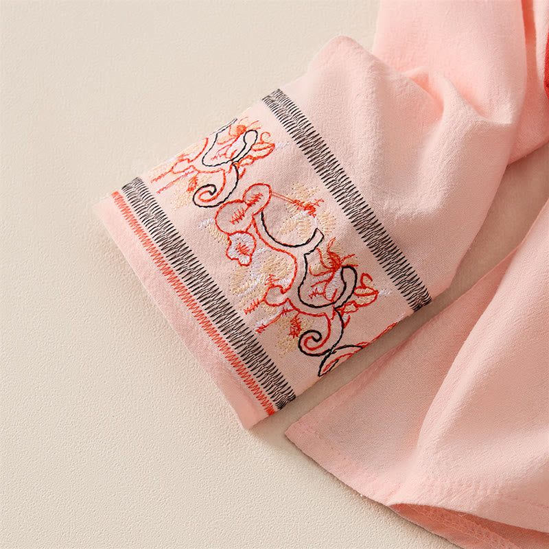 Chemise femme décontractée à manches longues, col en V et bretelles, ornée de fleurs brodées et de Buddha Stones - image 10