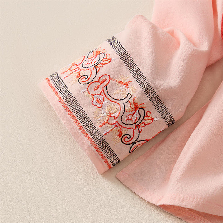 Chemise femme décontractée à manches longues, col en V et bretelles, ornée de fleurs brodées et de Buddha Stones - image 10