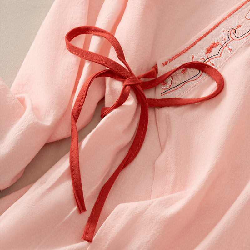 Chemise femme décontractée à manches longues, col en V et bretelles, ornée de fleurs brodées et de Buddha Stones - image 12