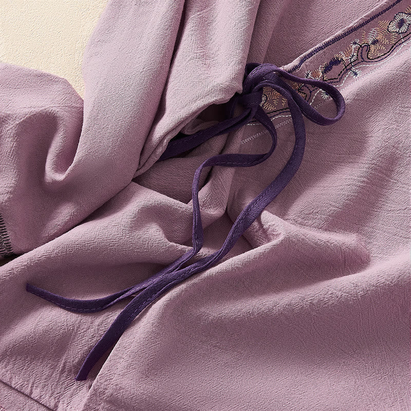 Chemise femme décontractée à manches longues, col en V et bretelles, ornée de fleurs brodées et de Buddha Stones - image 14
