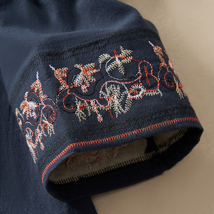 Chemise femme décontractée à manches longues, col en V et bretelles, ornée de fleurs brodées et de Buddha Stones - image 23