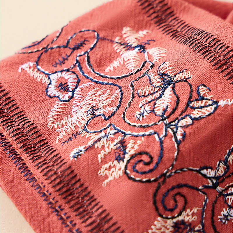 Chemise femme décontractée à manches longues, col en V et bretelles, ornée de fleurs brodées et de Buddha Stones - image 4
