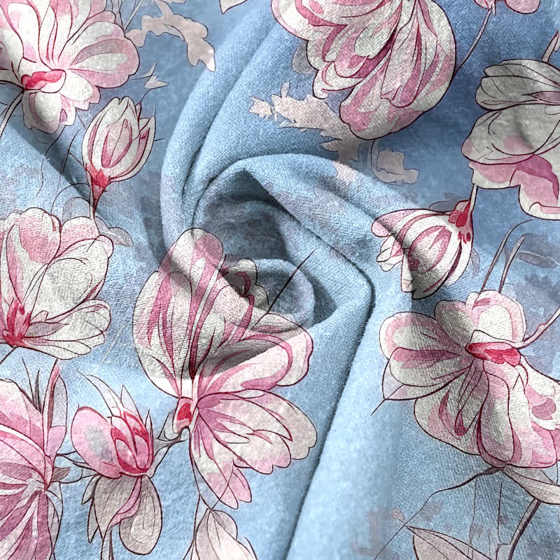 Buddha Stones Pantalon pour femme en pur coton rose romantique à motif floral, taille élastique et poches - image 2