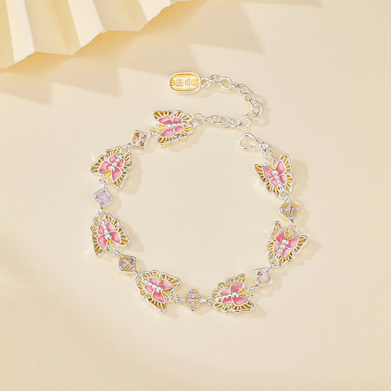 Buddha Stones Bracelet de liberté papillon en cuivre émaillé - Rose (Tour de poignet : 15–20 cm) - image 0