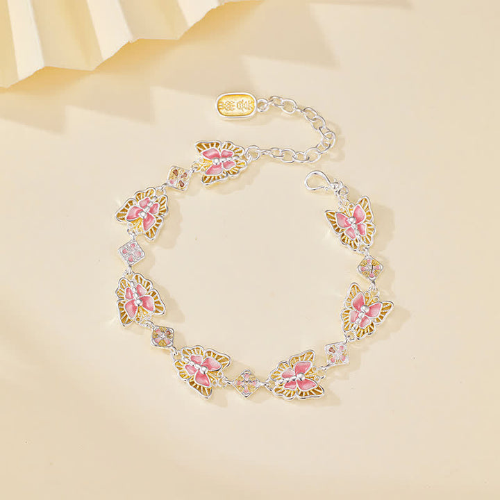 Buddha Stones Bracelet de liberté papillon en cuivre émaillé - Rose (Tour de poignet : 15–20 cm) - image 0
