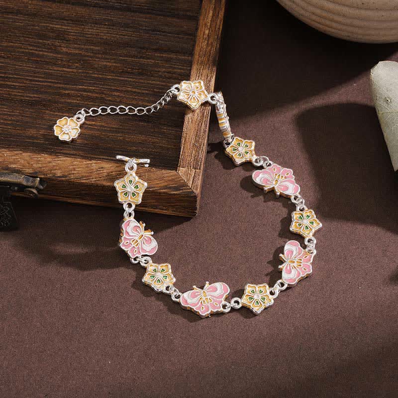 Buddha Stones Bracelet d'amour papillon floral en cuivre émaillé - image 1