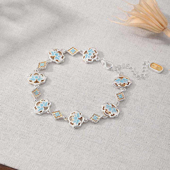 Buddha Stones Bracelet en cuivre émaillé à motif floral de lotus, symbole de nouveau départ - Bleu (Tour de poignet : 17–22 cm) - image 2