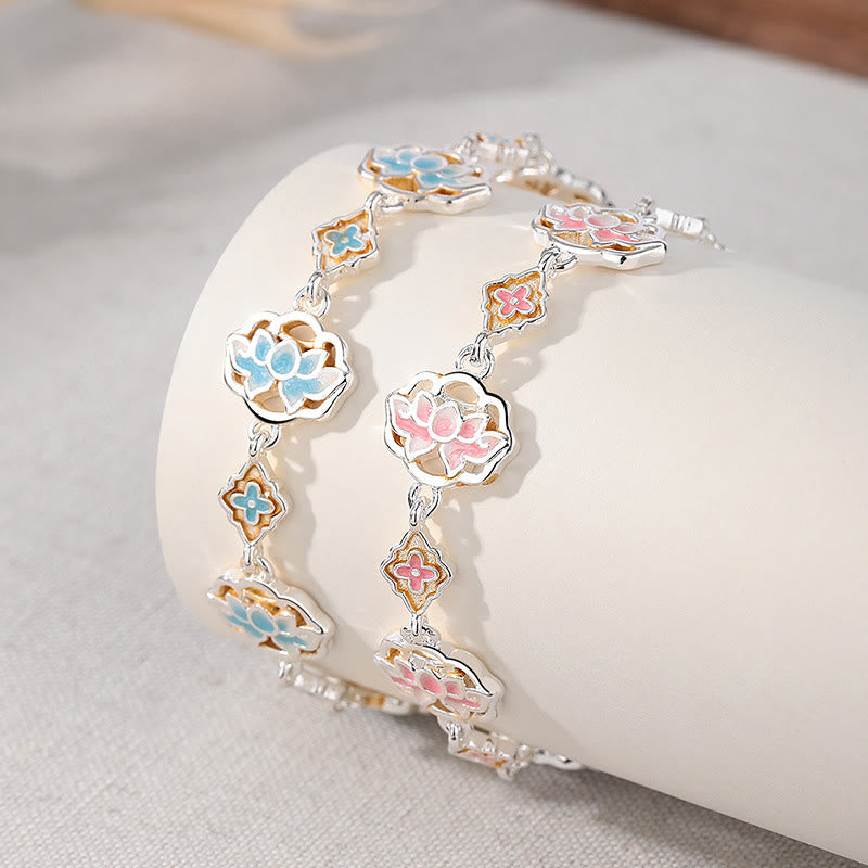 Buddha Stones Bracelet en cuivre émaillé à motif floral de lotus, symbole de nouveau départ - image 4