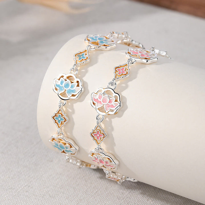 Buddha Stones Bracelet en cuivre émaillé à motif floral de lotus, symbole de nouveau départ - image 4