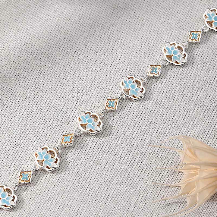 Buddha Stones Bracelet en cuivre émaillé à motif floral de lotus, symbole de nouveau départ - image 3