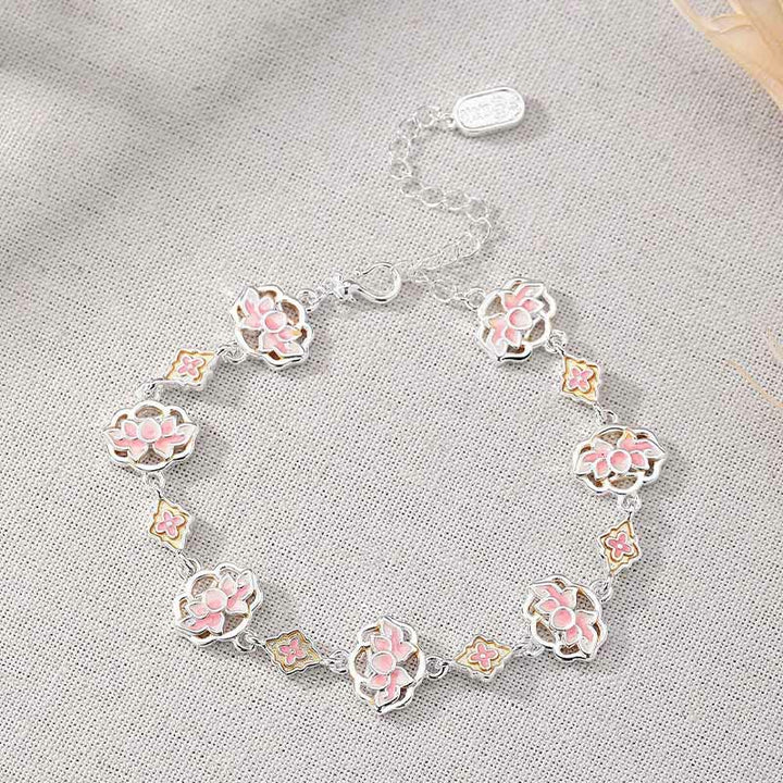 Buddha Stones Bracelet en cuivre émaillé à motif floral de lotus, symbole de nouveau départ - image 1