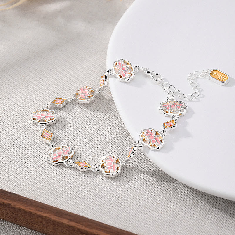 Buddha Stones Bracelet en cuivre émaillé à motif floral de lotus, symbole de nouveau départ - Rose (Tour de poignet : 17–22 cm) - image 0