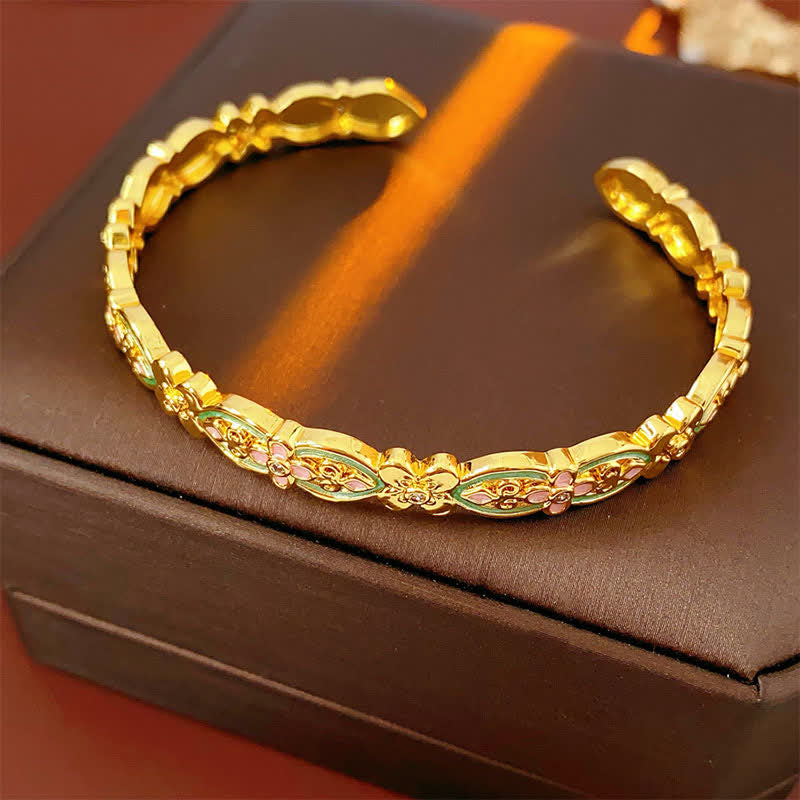 Buddha Stones Bracelet manchette en cuivre émaillé à motif floral équilibré - image 1