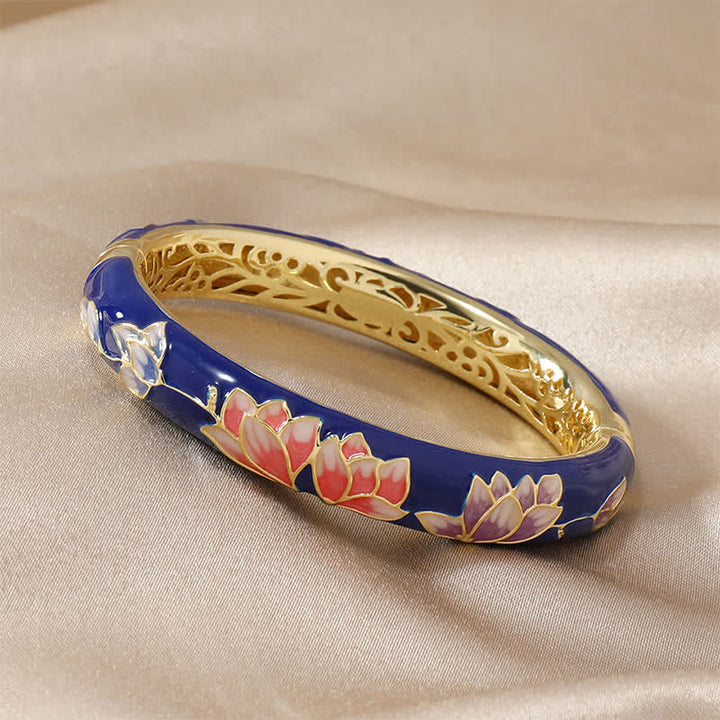 Buddha Stones Bracelet jonc des Lumières en émail cloisonné Lotus en cuivre - Bleu - image 2