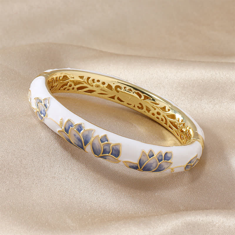 Buddha Stones Bracelet jonc des Lumières en émail cloisonné Lotus en cuivre - Blanc - image 1