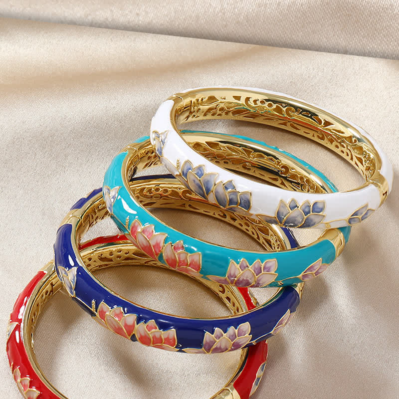Buddha Stones Bracelet jonc des Lumières en émail cloisonné Lotus en cuivre - image 8