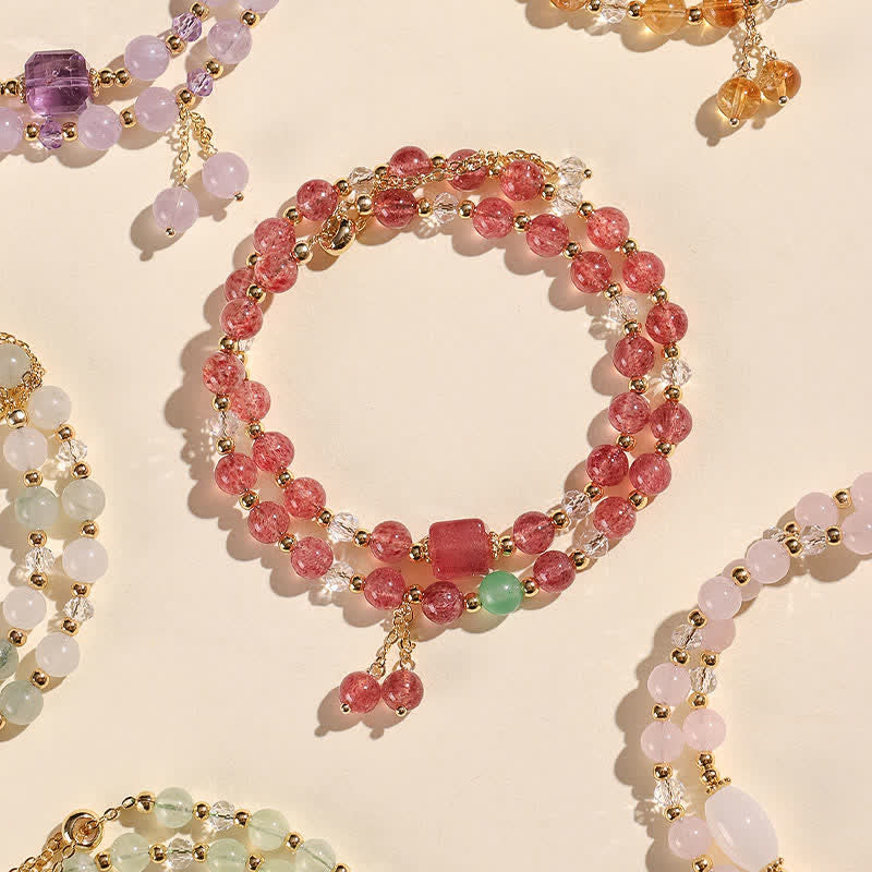 Buddha Stones Bracelet de guérison en cristal de quartz fraise naturel à double enroulement - image 3