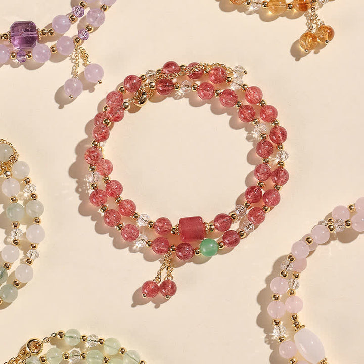 Buddha Stones Bracelet de guérison en cristal de quartz fraise naturel à double enroulement - image 3
