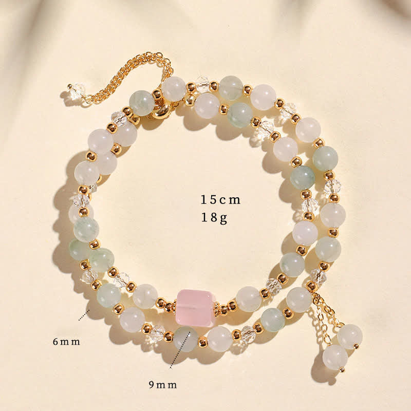 Buddha Stones Bracelet de guérison en cristal de quartz fraise naturel à double enroulement - Jade de Tianshan (Tour de poignet : 14–15 cm) - image 16