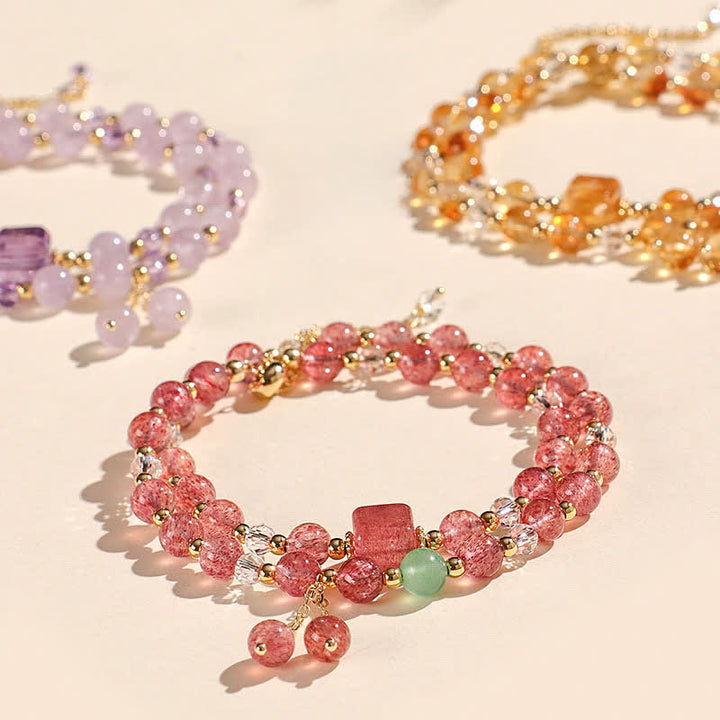 Buddha Stones Bracelet de guérison en cristal de quartz fraise naturel à double enroulement - image 0
