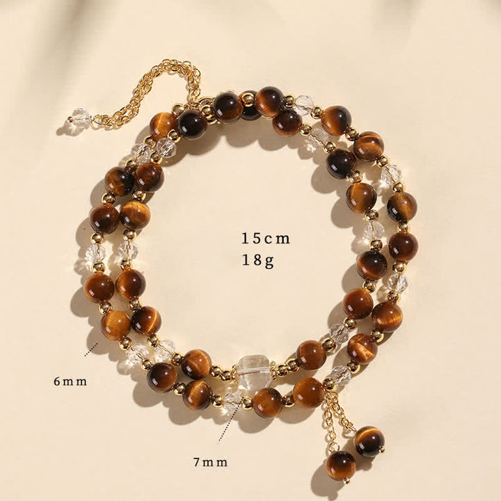 Buddha Stones Bracelet de guérison en cristal de quartz fraise naturel à double enroulement - Œil de tigre (Tour de poignet : 14–15 cm) - image 21